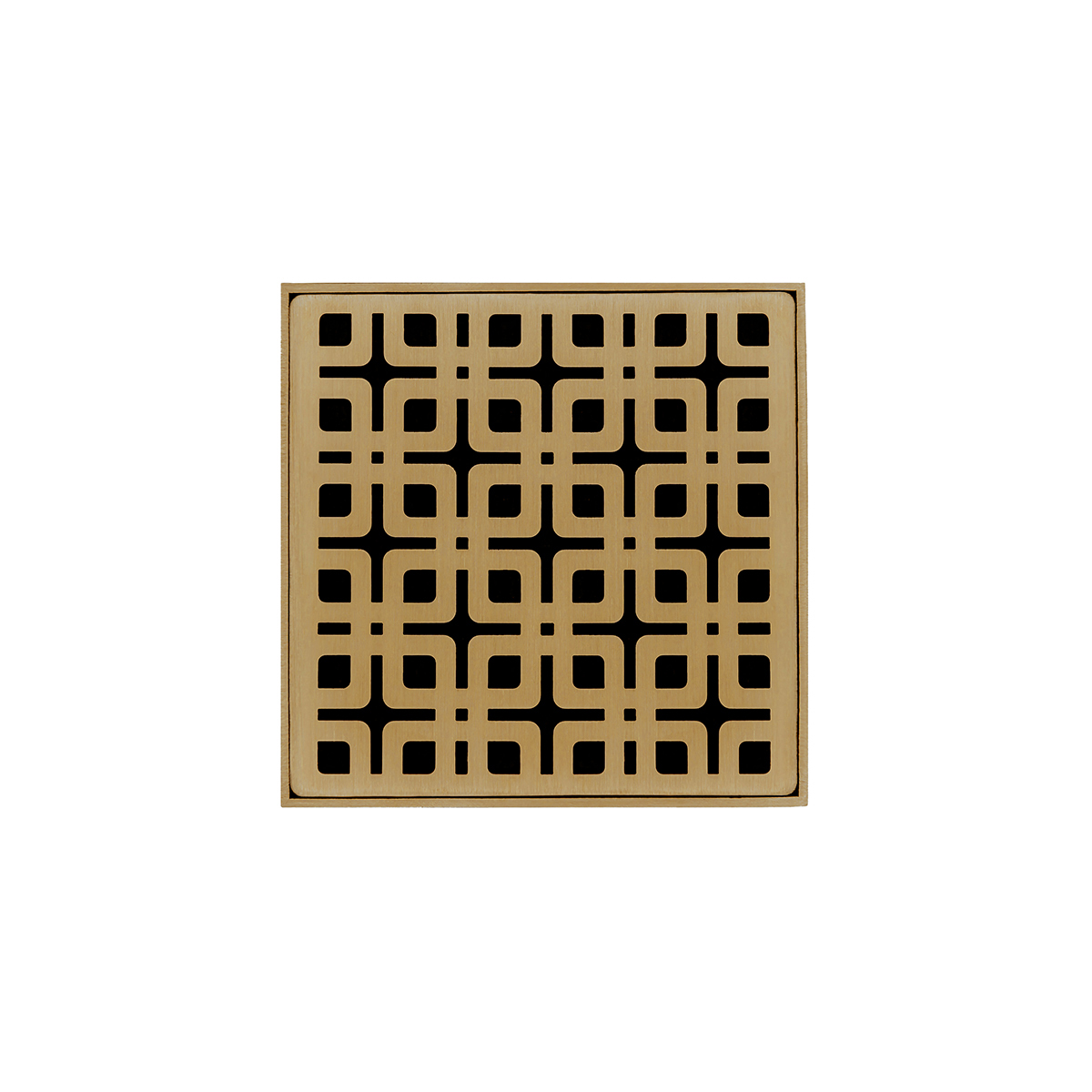 Infinity Drain® K4PB 4" x 4" Strainer with Link Pattern Decorative Plate and 2" Throat in Polished Brass