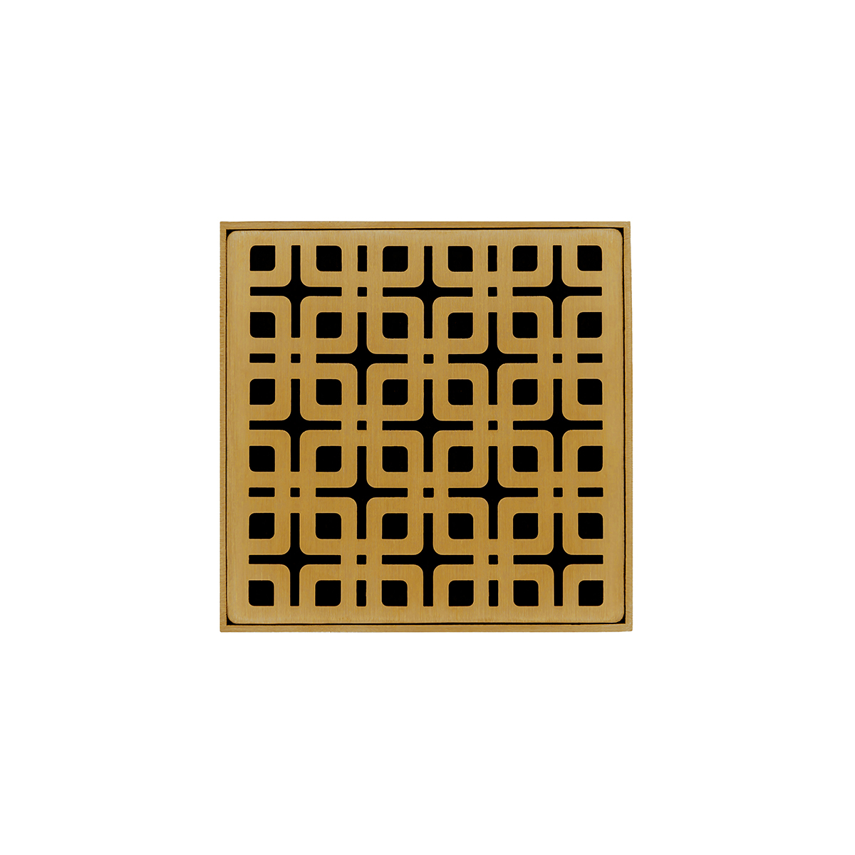 Infinity Drain® K4PG 4" x 4" Strainer with Link Pattern Decorative Plate and 2" Throat in Polished Gold