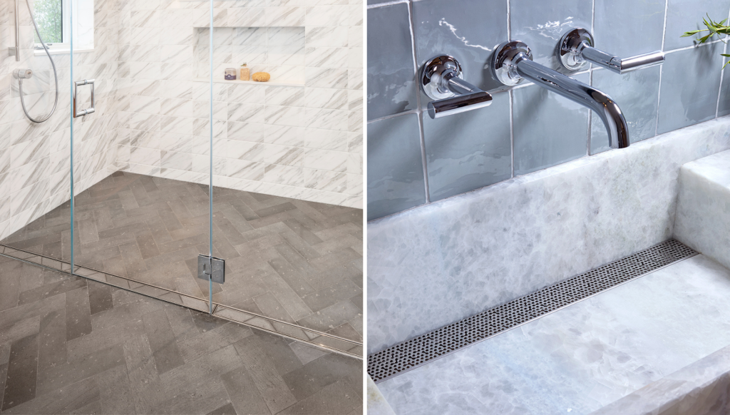 Infinity Drain Custom Tile Insert Drain Application and Custom Adhesion Linear Sink Drain